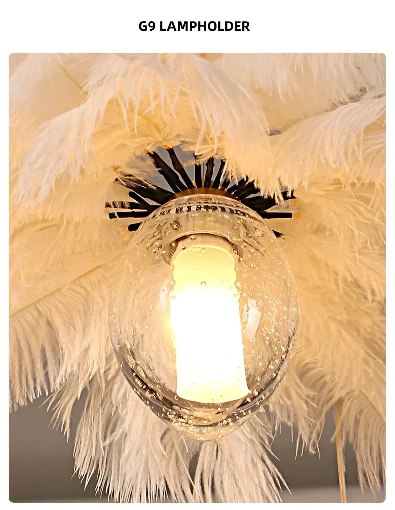 2024Staircase Feather Chandelier Ostrich Glass Design Pendant Chandelier Lighting Home Decor Suspend Lustre Fixtures - Image 5