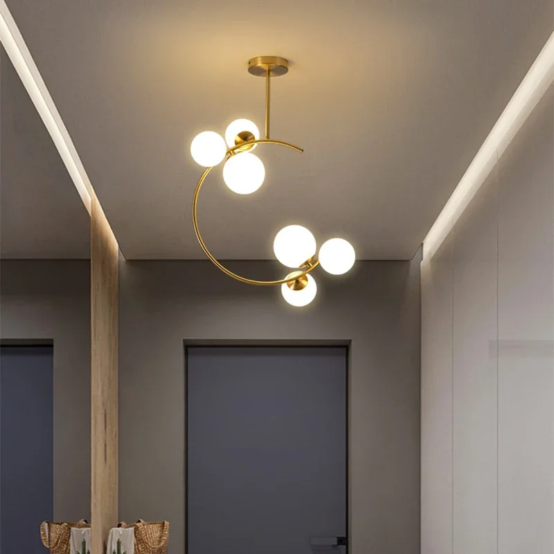 220V 110V Small Chandelier Nordic Round Pendant Light Gold Glass Ball Light for Living Room Dinning Room Kitchen Bedroom - Image 2