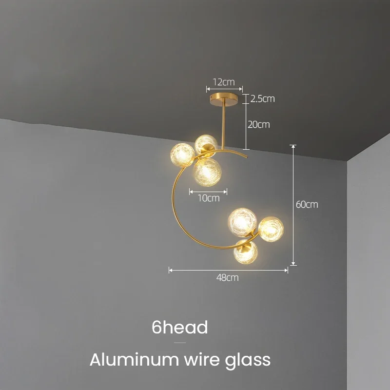 220V 110V Small Chandelier Nordic Round Pendant Light Gold Glass Ball Light for Living Room Dinning Room Kitchen Bedroom - Image 9
