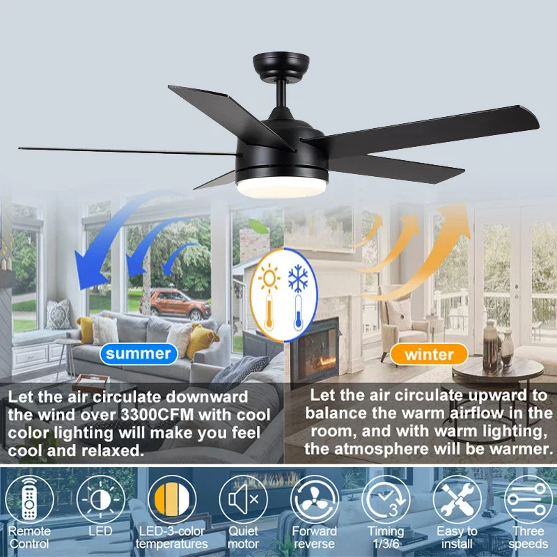3 Blade Silent Motor 52 Inch High Wind Ceiling Light With Suitable For LED Ceiling Fan Remote Control In Living Room And Dining - Image 4