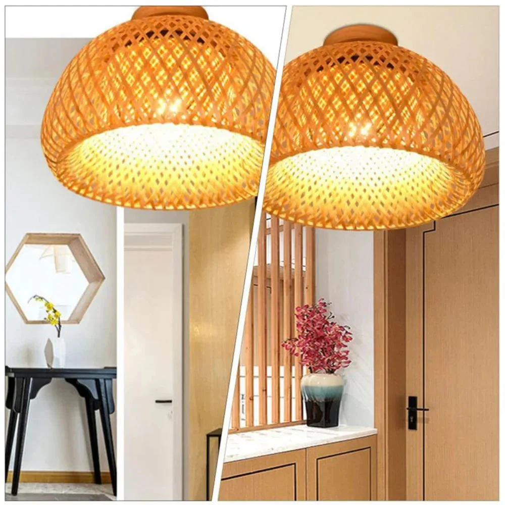 30 rotin osier plafonnier suspension abat-jour maison chambre décor Lustre bambou bois Art suspendu Lustre Luminaire - Image 4