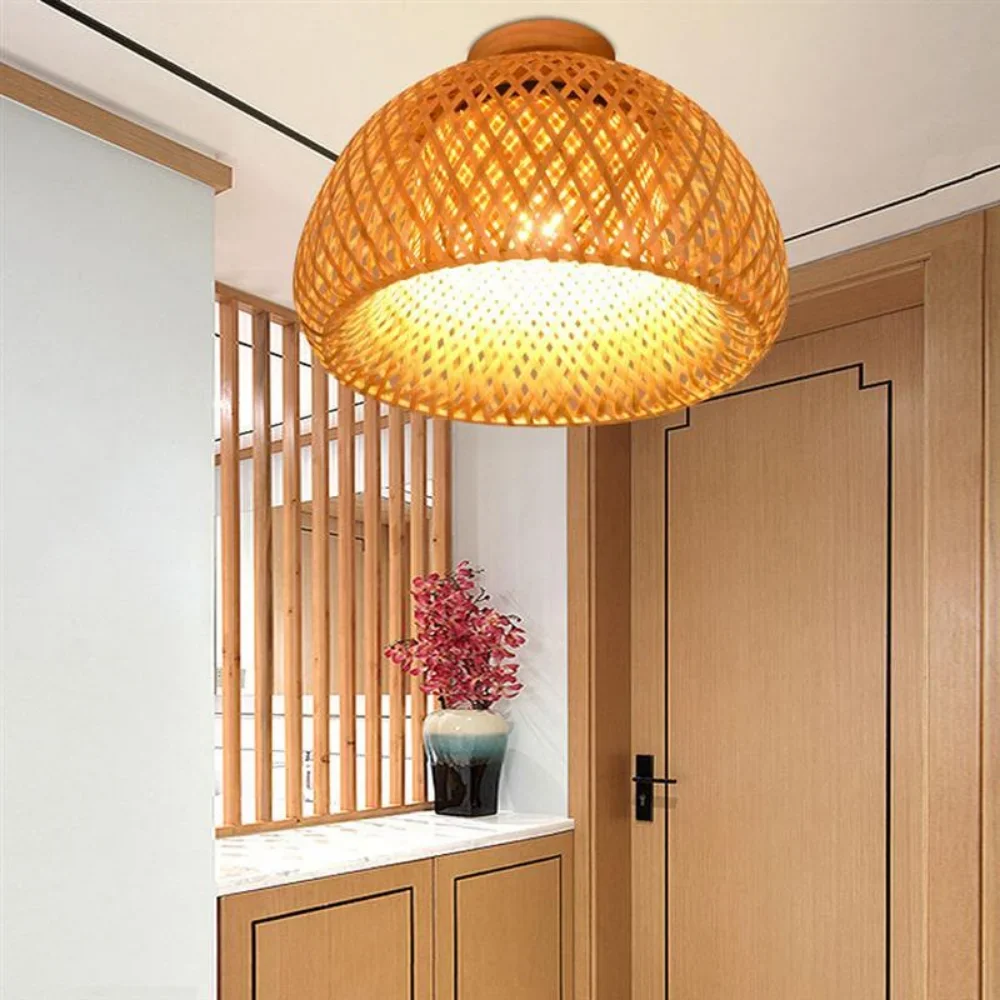 30 rotin osier plafonnier suspension abat-jour maison chambre décor Lustre bambou bois Art suspendu Lustre Luminaire - Image 5