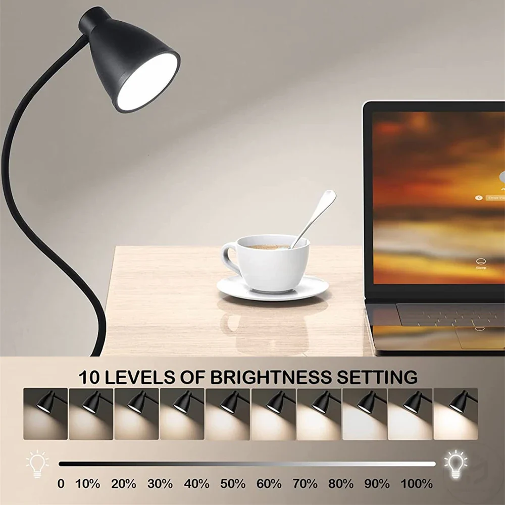 38 LED Desk Lamp 3 Color Modes 10 Brightness Dimmer Reading Light Auto Off Timer Desk Light Flexible Gooseneck Clip Book Light - Image 2