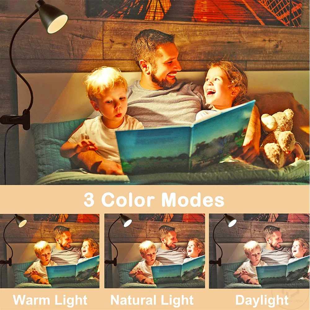 38 LED Desk Lamp 3 Color Modes 10 Brightness Dimmer Reading Light Auto Off Timer Desk Light Flexible Gooseneck Clip Book Light - Image 3