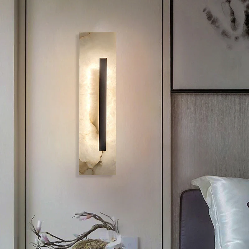 40CM High Natural Marble Wall Lamp Led Postmodern Living Room Bedroom Home Decor Light Luxury Bedside Hallway Sconce - Image 4