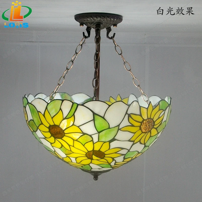 40CM Sunflower Yellow Glass Tiffanylamps Anti Chandeliers Bedroom, Living Room Lamps US French Bar Entrance Lighting - Image 2