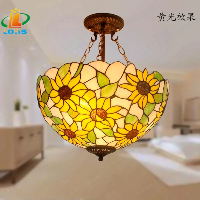 40CM Sunflower Yellow Glass Tiffanylamps Anti Chandeliers Bedroom, Living Room Lamps US French Bar Entrance Lighting - Image 3