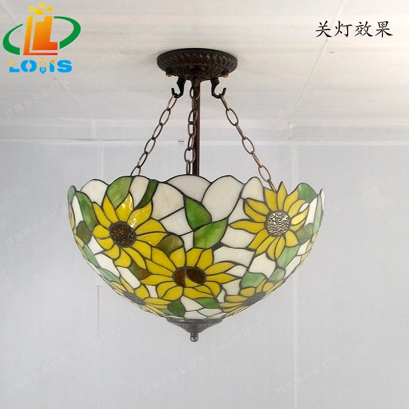 40CM Sunflower Yellow Glass Tiffanylamps Anti Chandeliers Bedroom, Living Room Lamps US French Bar Entrance Lighting - Image 4