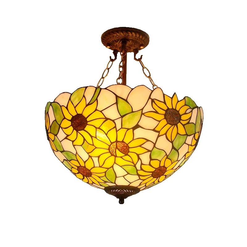 40CM Sunflower Yellow Glass Tiffanylamps Anti Chandeliers Bedroom, Living Room Lamps US French Bar Entrance Lighting - Image 5