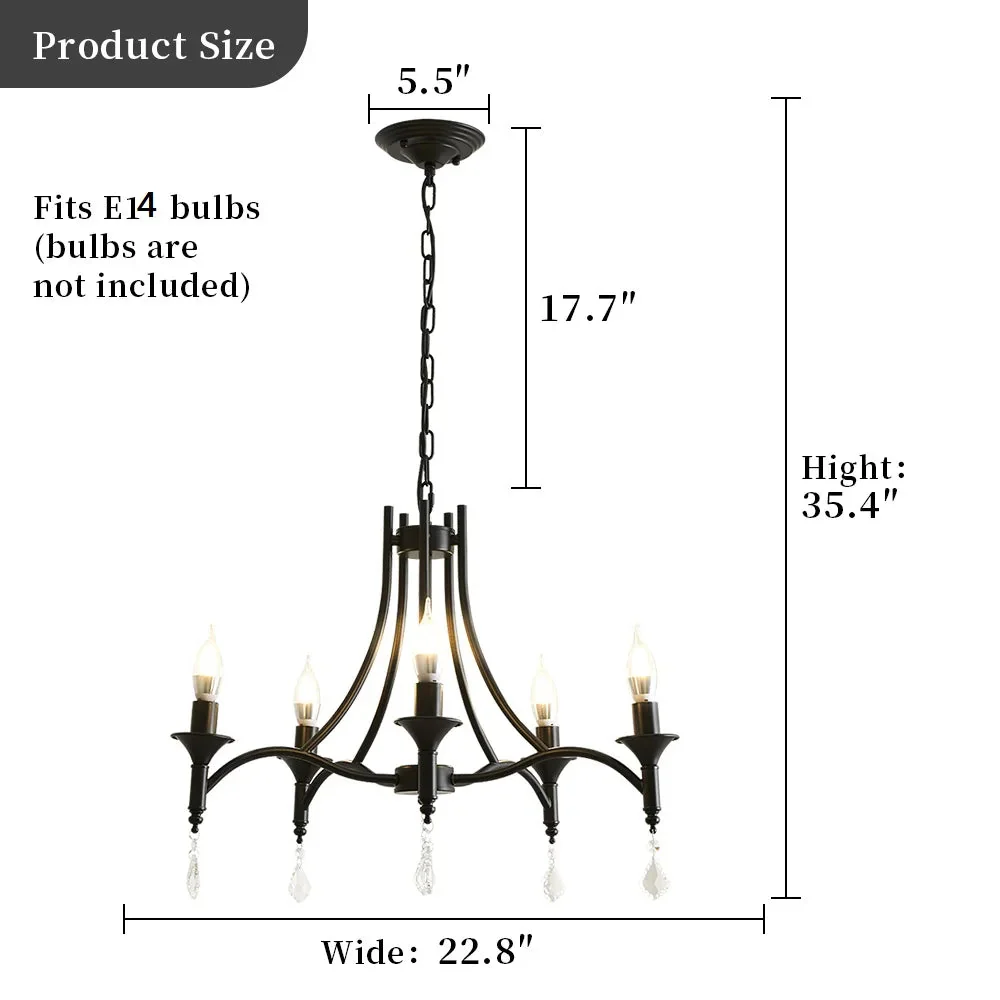Amérique Fer Forgé Lustre En Cristal Plafonnier E14 LED Bougies Éclairage 5 Têtes Luminaire Intérieur Salon Chambre - Image 5