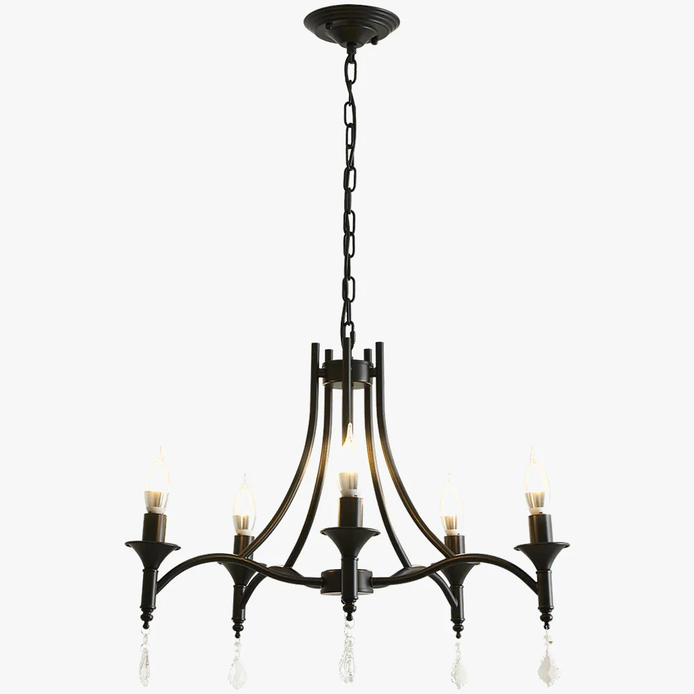 Amérique Fer Forgé Lustre En Cristal Plafonnier E14 LED Bougies Éclairage 5 Têtes Luminaire Intérieur Salon Chambre - Image 6