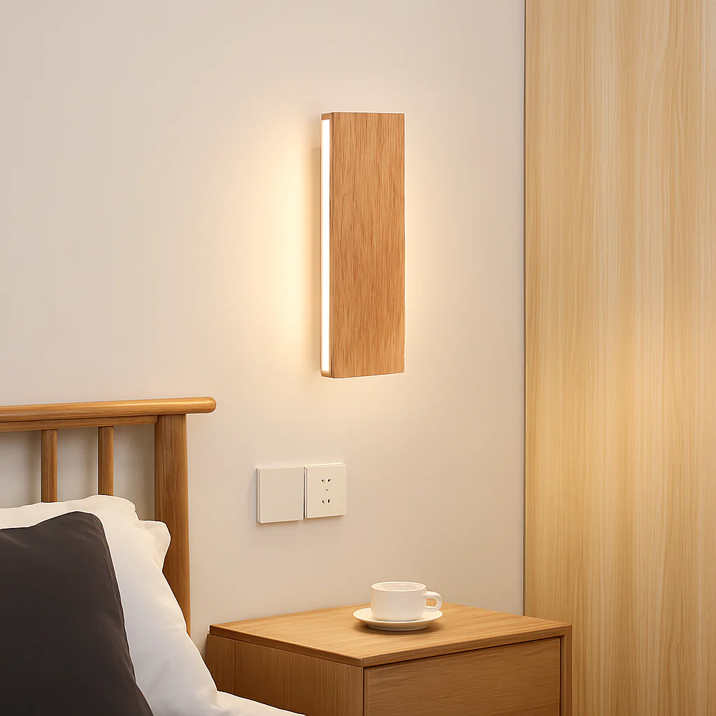applique murale en bois massif avec éclairage rotatif design naturel - Image 2