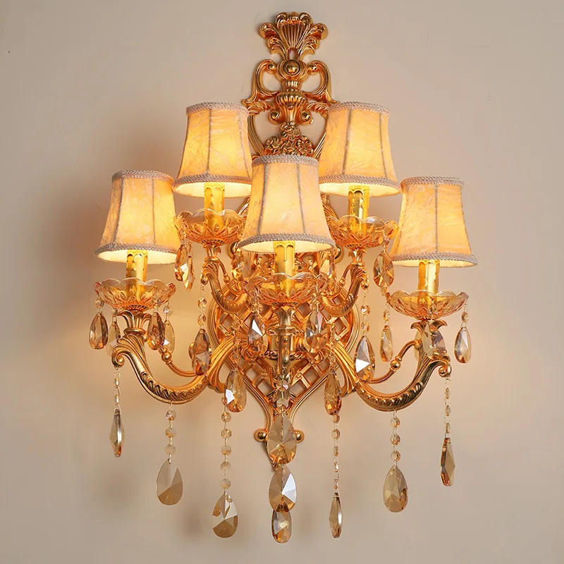 applique murale en cristal doré à cinq têtes pour intérieur élégant - Image 2