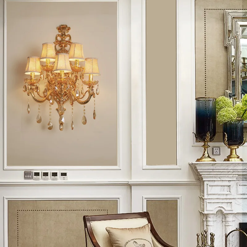applique murale en cristal doré à cinq têtes pour intérieur élégant - Image 3