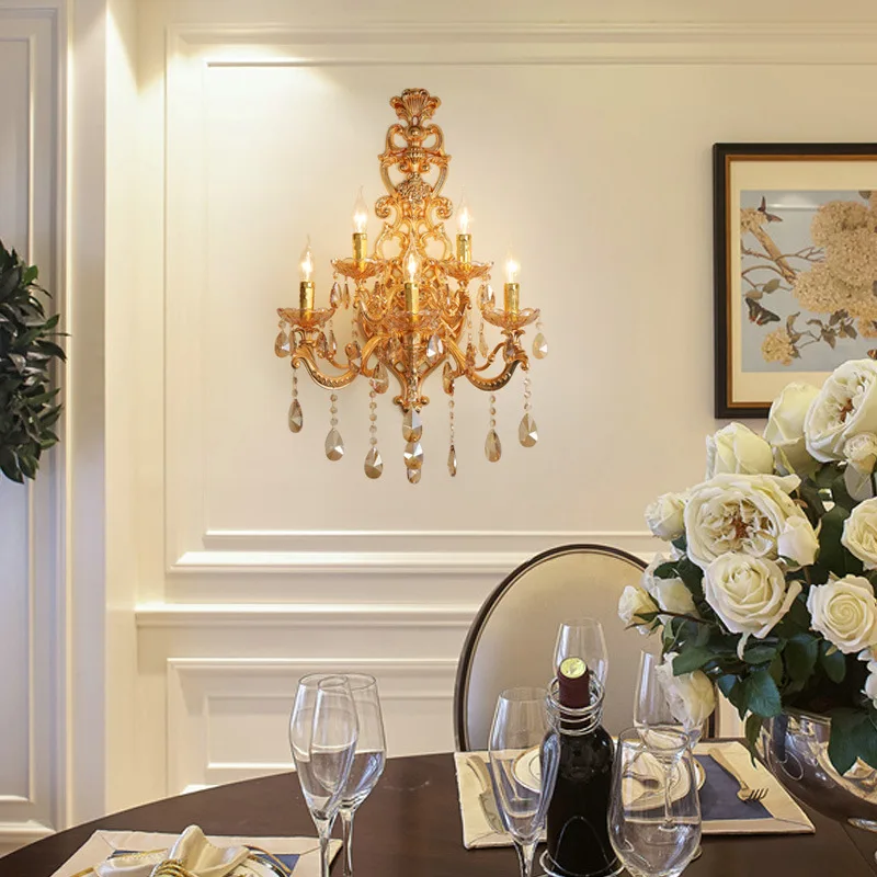 applique murale en cristal doré à cinq têtes pour intérieur élégant - Image 4