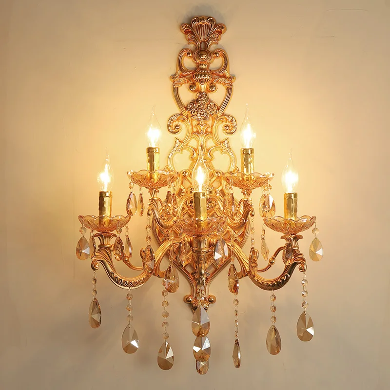 applique murale en cristal doré à cinq têtes pour intérieur élégant - Image 5