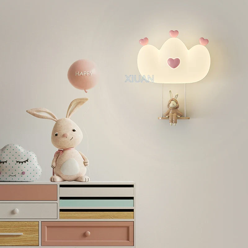applique murale enfants avec lumières singe et lapin - Image 2