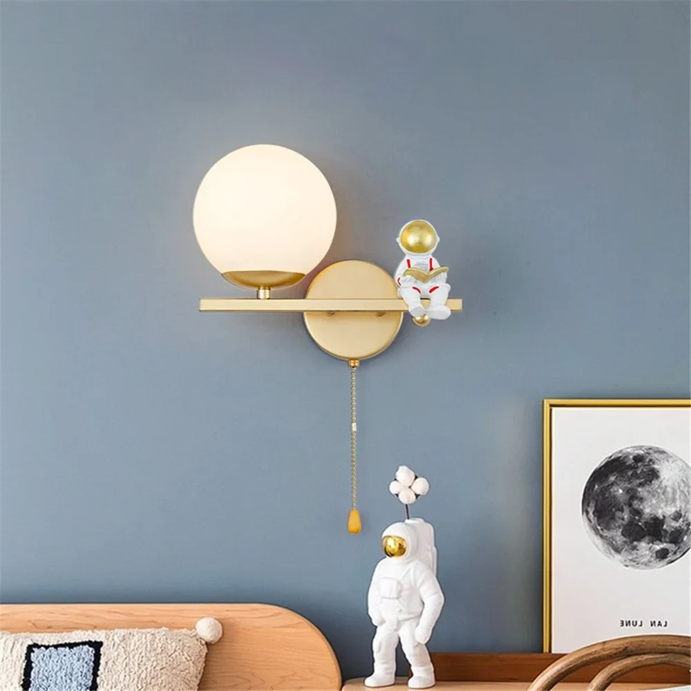 applique murale led astronaute en verre doré pour chambre enfant - Image 6