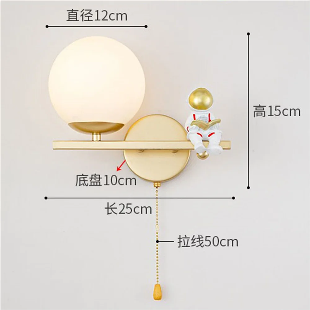 applique murale led astronaute en verre doré pour chambre enfant - Image 7