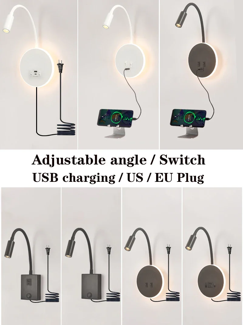 applique murale led moderne avec ports usb et interrupteur - Image 2
