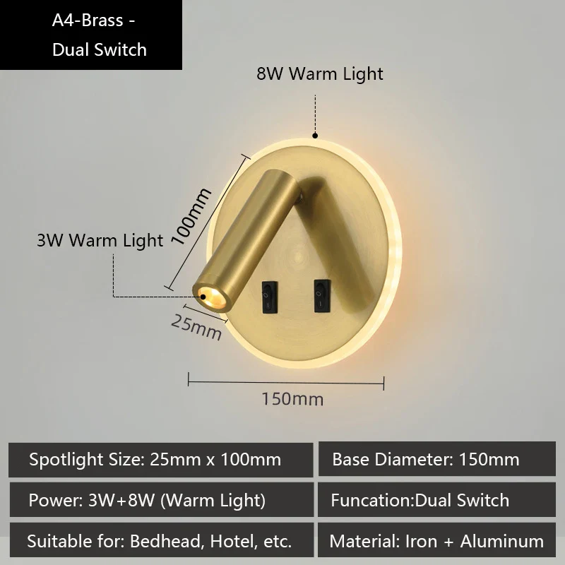 applique murale led moderne avec ports usb et lampes de lecture réglables - Image 8