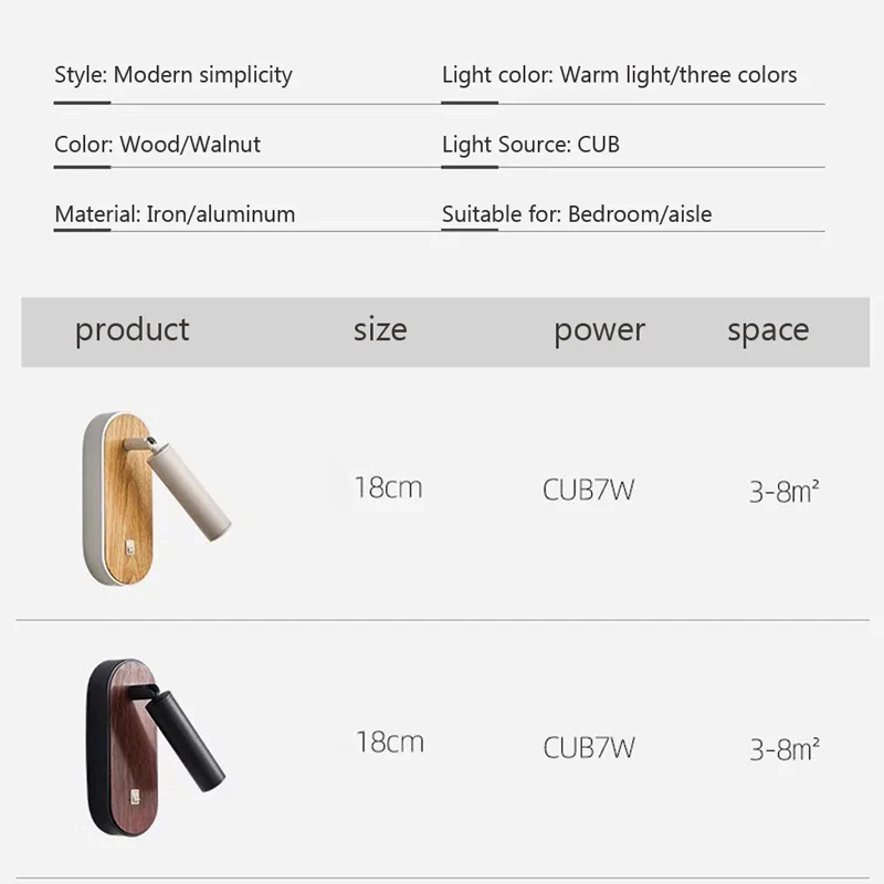 Applique murale LED nordique en grain de bois - Image 4