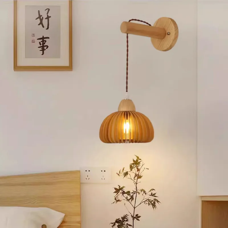 applique murale nordique en corde de bois tissée à LED - Image 3