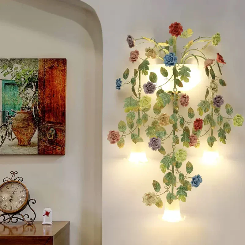 applique murale vintage en fer forgé avec abat-jour en verre led - Image 2