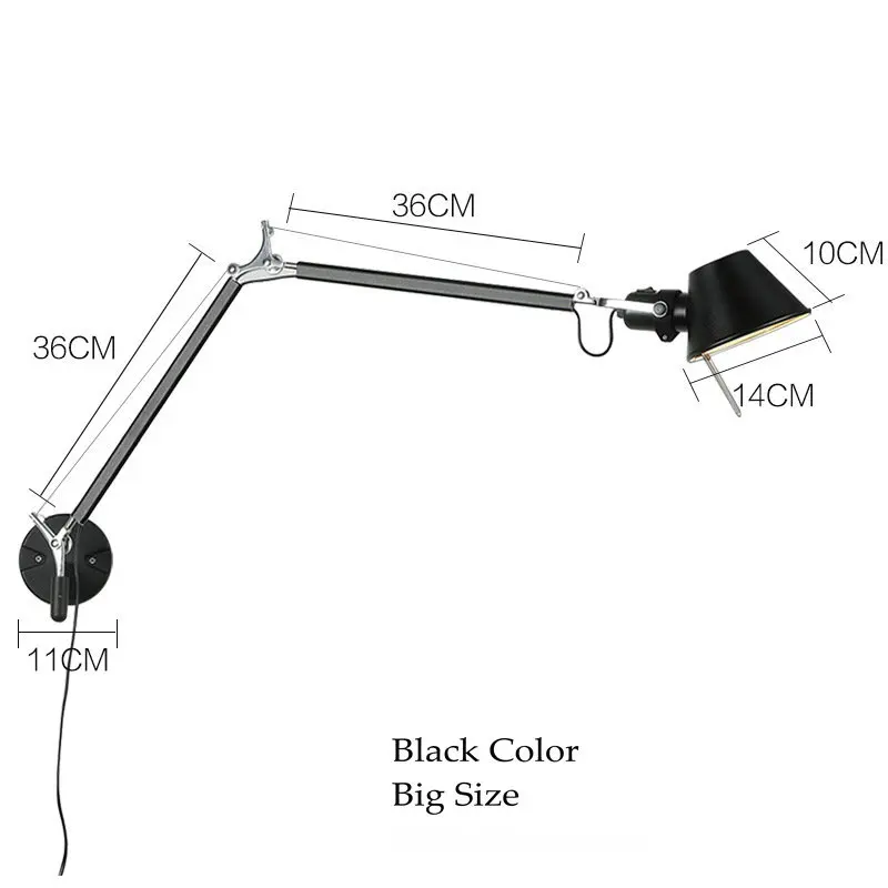 Argent noir réglable bras Long applique AC 110 V-220 V chambre chevet salon couloir E27 applique murale LED décor - Image 11