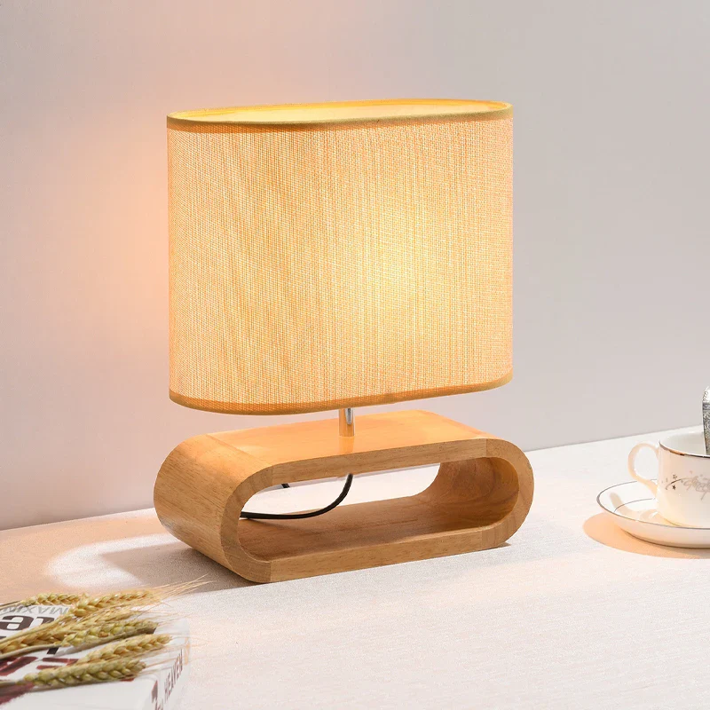 Base en bois nordique lampe de table abat-jour en tissu lampes de table pour salon chambre chevet lampe de bureau lampes de lecture luminaire E27 - Image 3