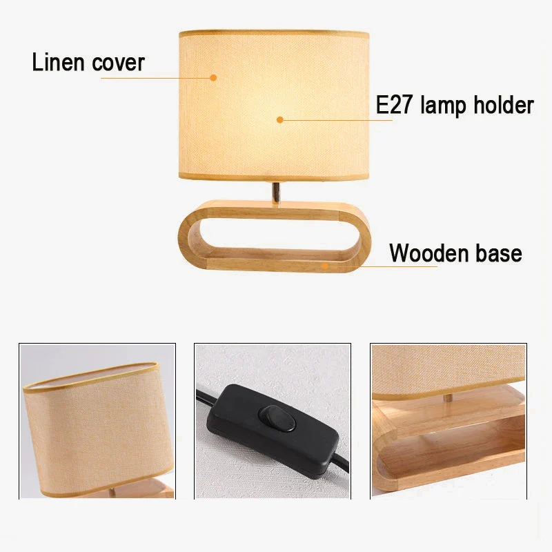 Base en bois nordique lampe de table abat-jour en tissu lampes de table pour salon chambre chevet lampe de bureau lampes de lecture luminaire E27 - Image 4