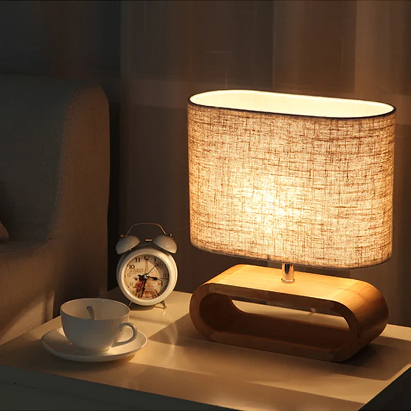 Base en bois nordique lampe de table abat-jour en tissu lampes de table pour salon chambre chevet lampe de bureau lampes de lecture luminaire E27 - Image 6