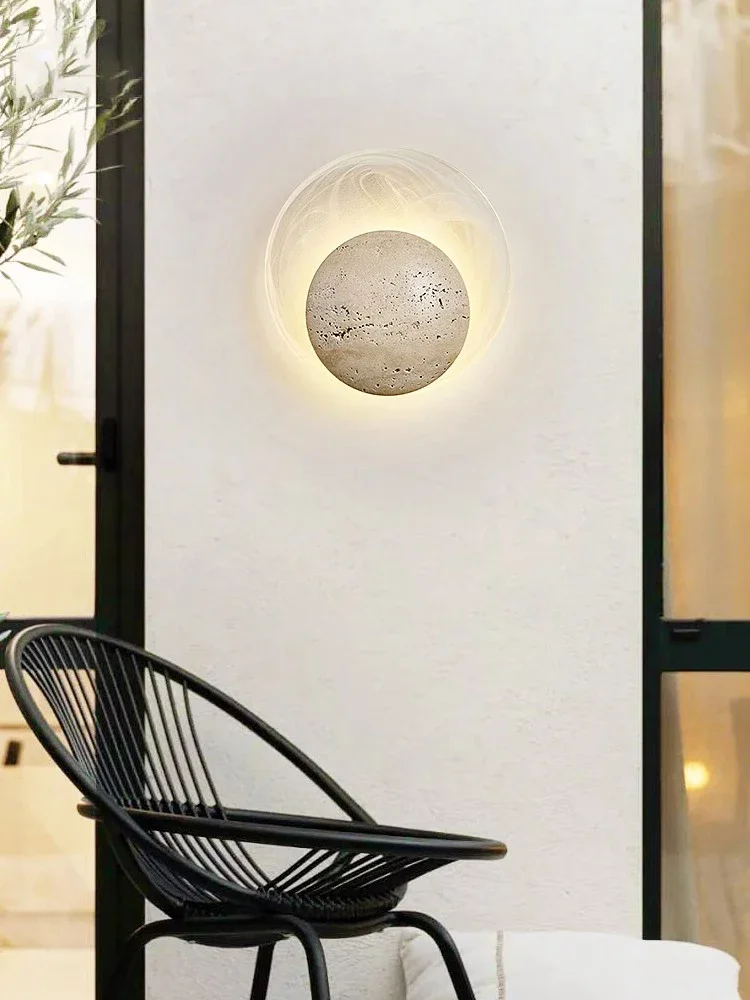 Bedroom Bedside Led Wall Lamp Sconce Light with Cave Stone and Glass - Image 2