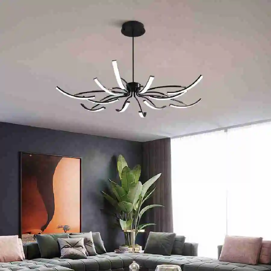 Black Chandelier Iron Dimmable Lamp Design, Suitable For Bedrooms, Living Rooms, Dining Rooms, Kitchens, Adjustable Chandeliers - Image 4