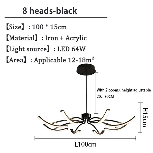 Black Chandelier Iron Dimmable Lamp Design, Suitable For Bedrooms, Living Rooms, Dining Rooms, Kitchens, Adjustable Chandeliers - Image 7