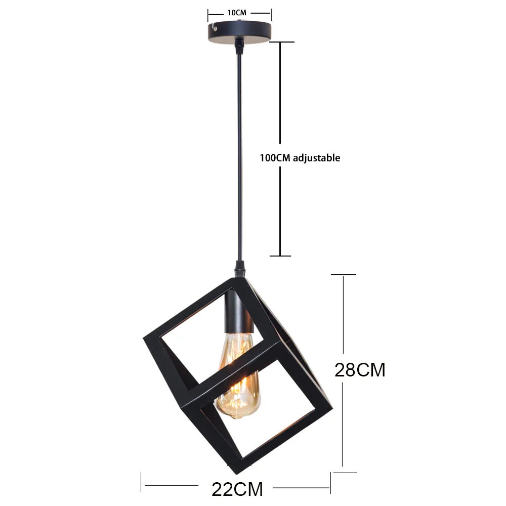 Black Geometric Pendant Lighting Modern Square Hanging Light Ceiling Fixture for Kitchen Island, Foyer, Hallway, Bedroom E27 - Image 7