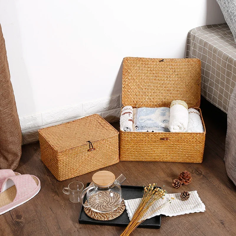 boîte de rangement tissée en jonc de mer pour produits de bain - Image 10