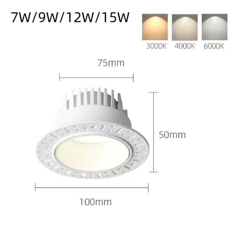Borderless Embedded Anti Glare COB Downlight 7W 9W 12W 15W Dimmable 85-265V Spotlight Ceiling Lamp, Suitable For Hotel And villa - Image 5
