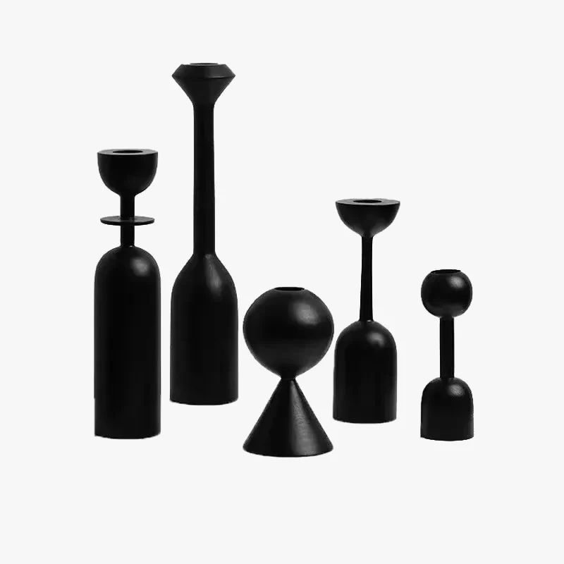 bougeoir en bois noir style nordique décoration artistique pour intérieur - Image 9