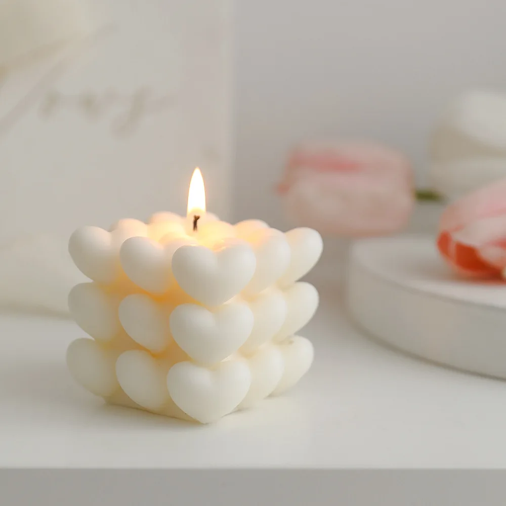 bougie parfumée cube cœur en cire de soja fait main décorative - Image 4