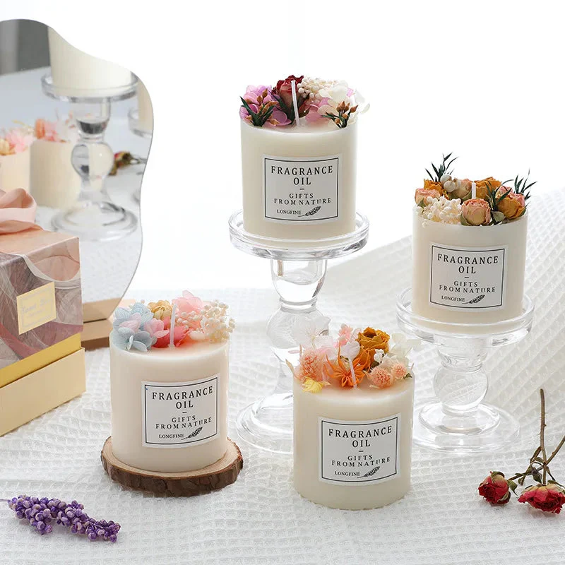 bougie parfumée fleurs séchées en cire de soja décorative et romantique - Image 2