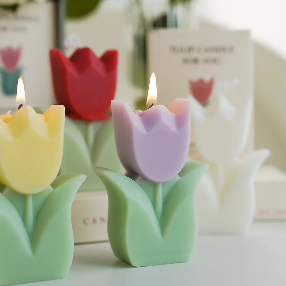 bougie tulipe artisanale parfumée pour décorations et aromathérapie - Image 2