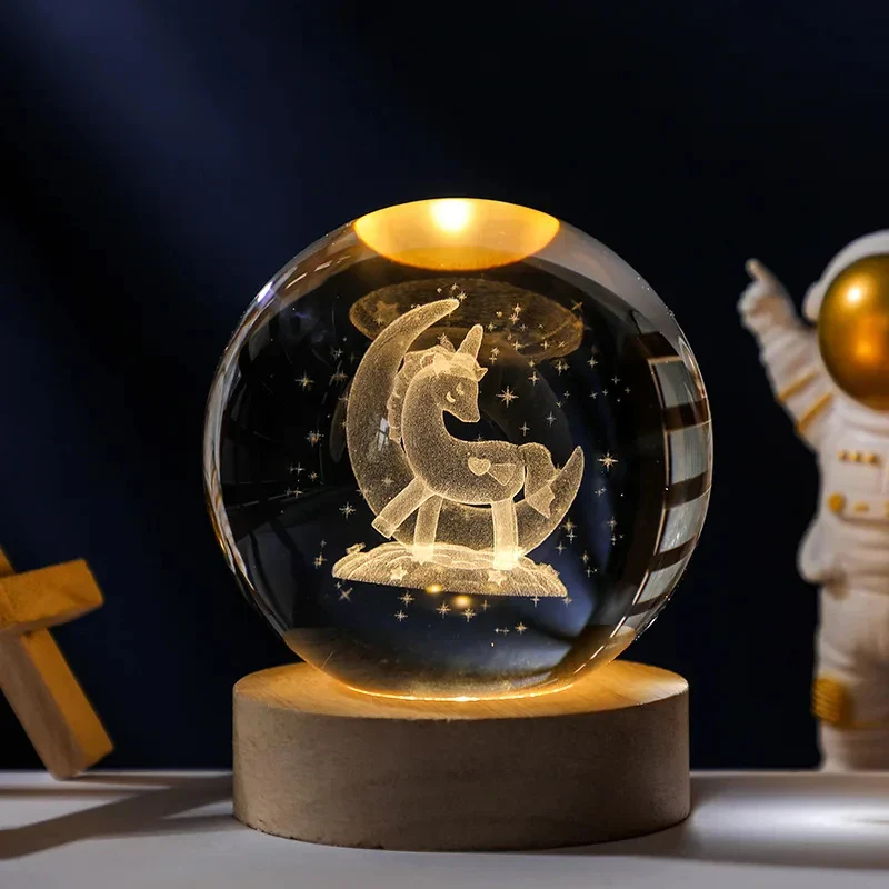 boule de cristal 3d lune galaxie décoration lumineuse pour la maison - Image 12