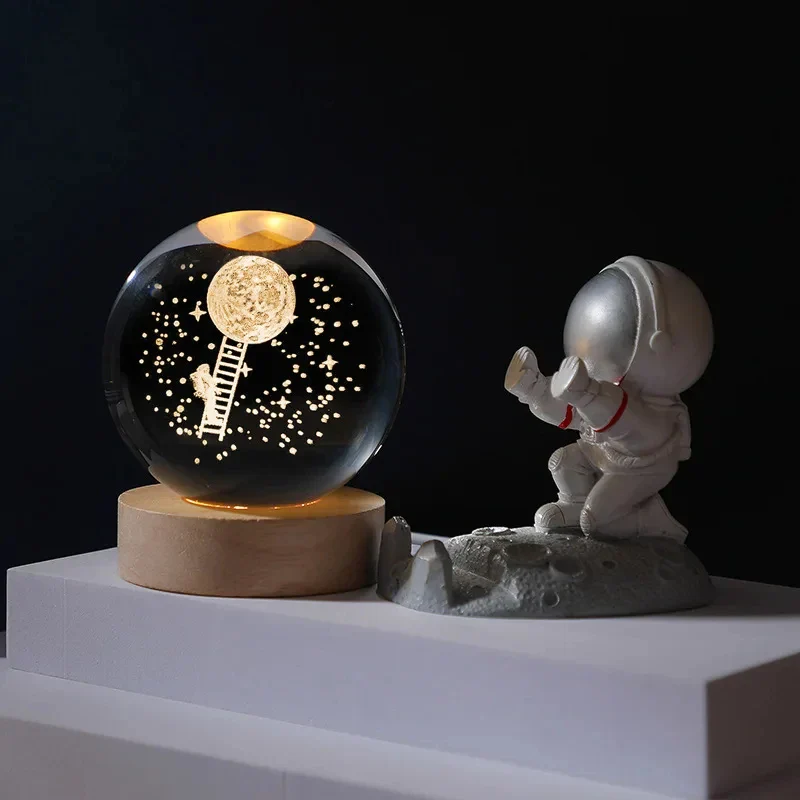 boule de cristal 3d lune galaxie décoration lumineuse pour la maison - Image 8