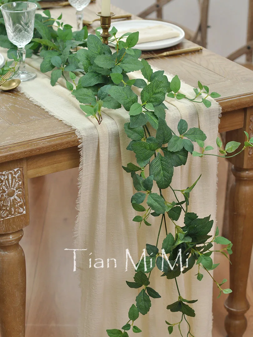 Chemin de table coton gaze beige boheme mariage - Image 4