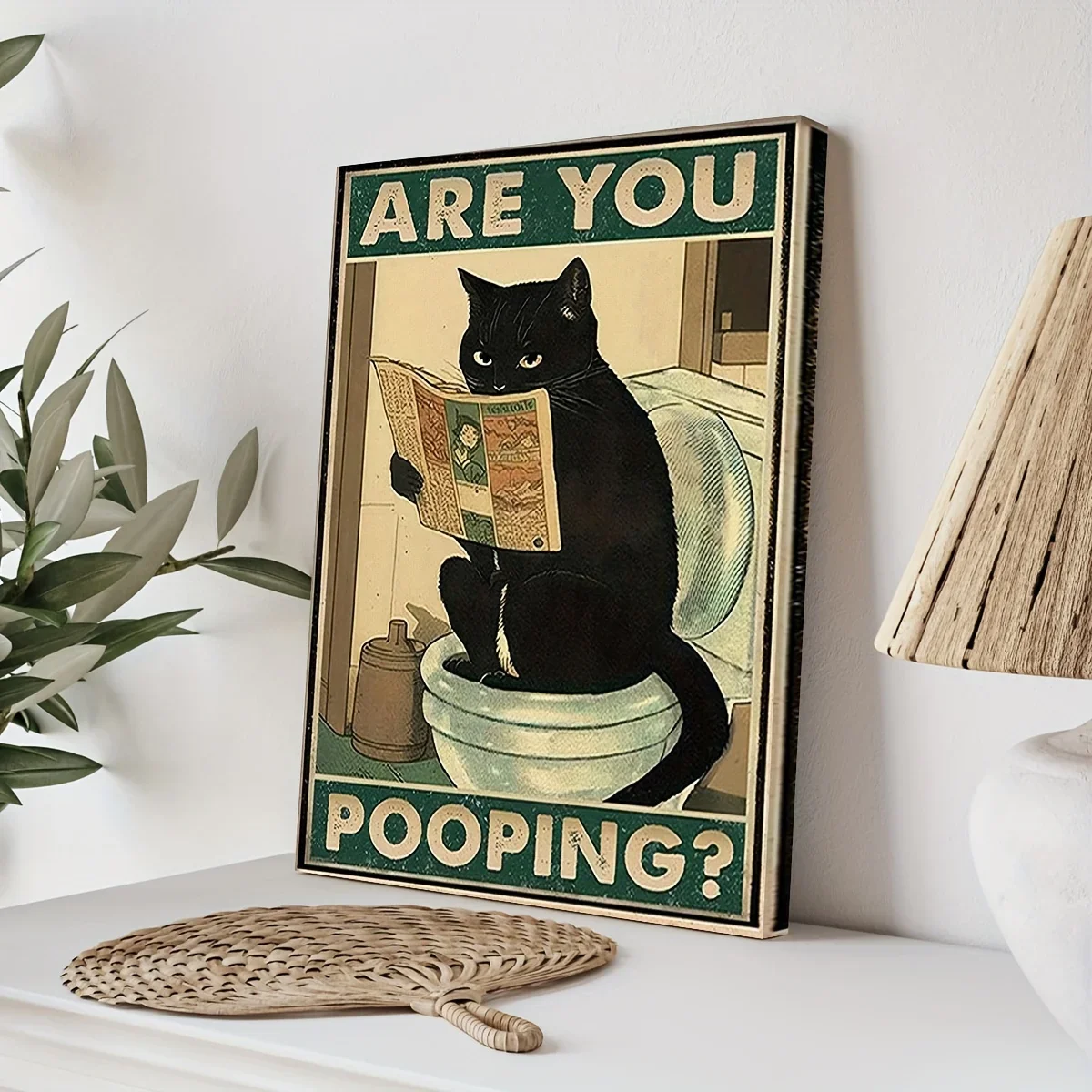 citation humoristique chat noir lisant journal dans les toilettes décor amusant - Image 2