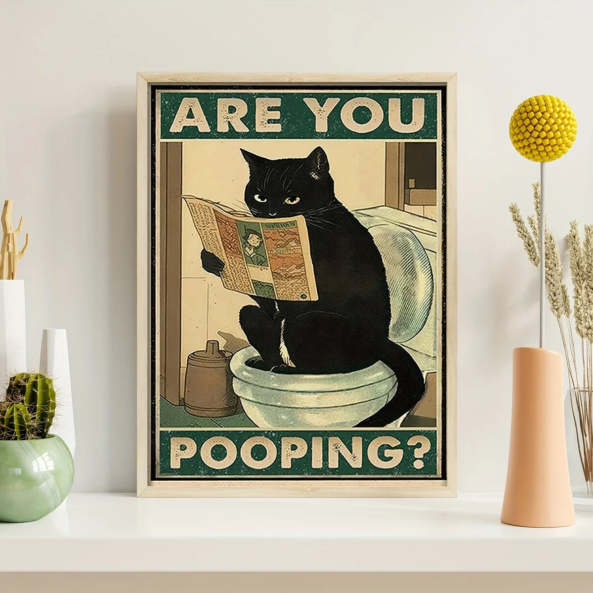 citation humoristique chat noir lisant journal dans les toilettes décor amusant - Image 5