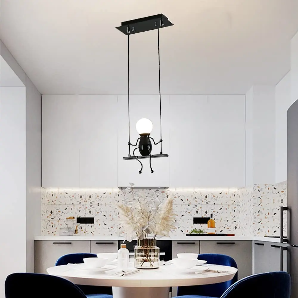 Créatif petit homme lustre dessin animé poupée lustre balançoire suspension Led plafonnier maison salon décoration E27 - Image 3
