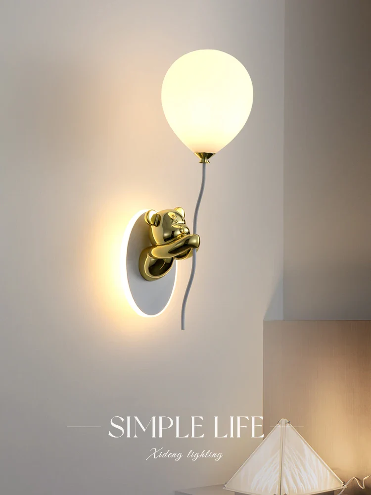 Creative and personalized cartoon children's room, bedroom, bedside wall lamp, artistic bear atmosphere wall light fixture - Image 4