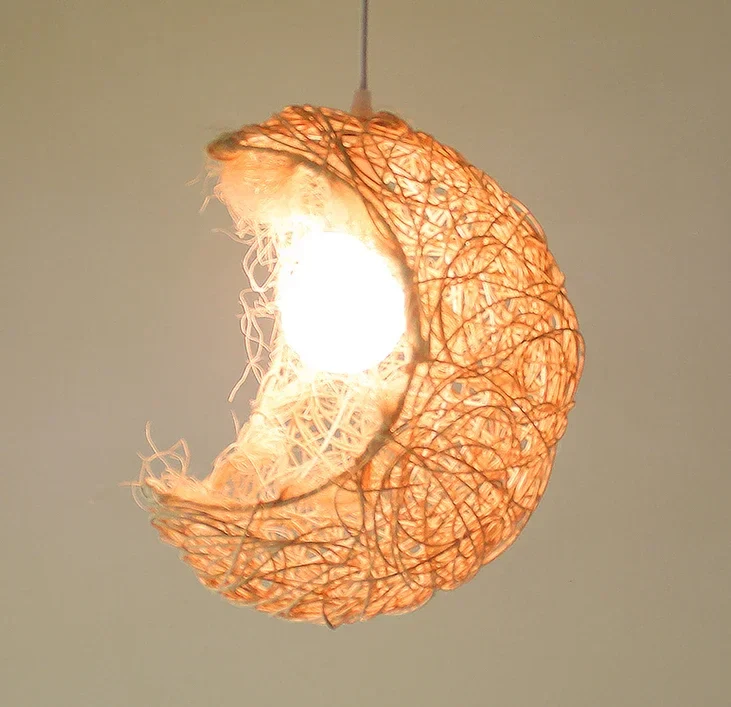 Creative moon shape rattan chandelier simple and beautiful hand woven chandelier bedroom study coffee shop Club lamp - Image 2